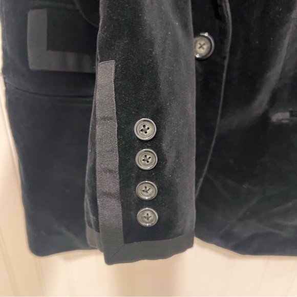 Black Velvet Suit Jacket Smoking Blazer Grosgrain Ribbon 8 100% Cotton - Picture 3 of 4